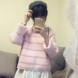 秋冬女装日系软妹小清新长袖套头毛衣外套针织衫韩版学生宽松上衣
