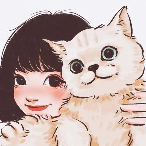 超级可爱的手绘女生头像,抱宠物的女孩
