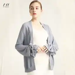 施悦名欧美银灰色小外套2019春季新款女装袖口蝴蝶结绑带针织衫开衫女
