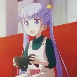 紫色头发双马尾的动漫女孩皮圈是两个球
