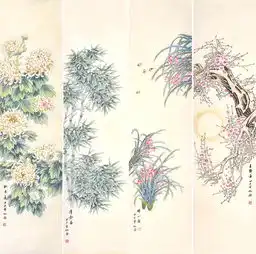 国画四君子梅兰竹菊四条屏欣赏
