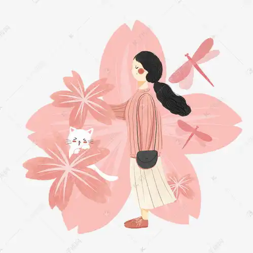 春天樱花少女猫咪蜻蜓粉色烂漫png素材图片免费下载千库网
