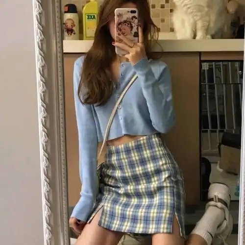 格子短裙女性感夏季新款裙子女学生韩版显瘦高腰a字裙半身裙女ins

