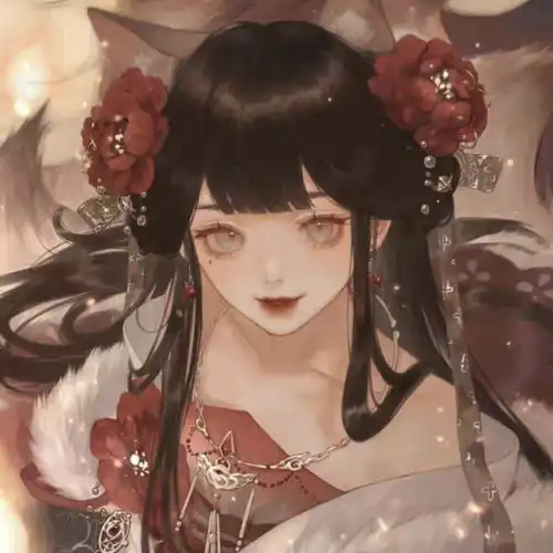 惊艳红色古风动漫女子头像
