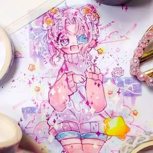 粉色系少女心元素动漫插画
