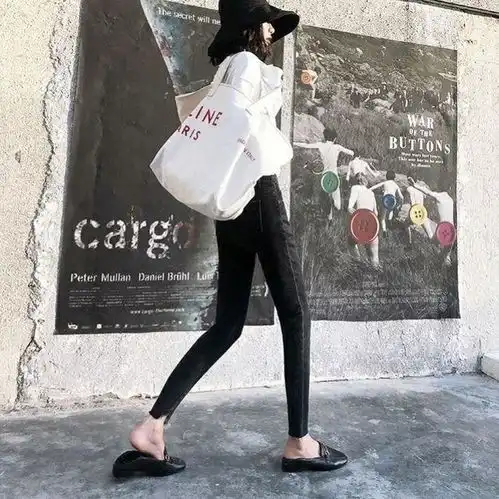 买一送一高腰灰色牛仔裤女春秋新款韩版弹力修身九分裤学生铅笔裤
