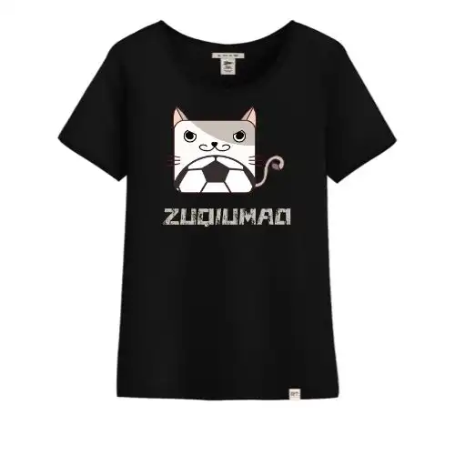 可爱萌系q版猫猫少女女装百搭t恤印花足球系列助力2018足球世界杯t恤插画
