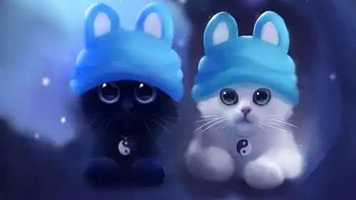 可爱的卡通蓝帽黑白小猫
