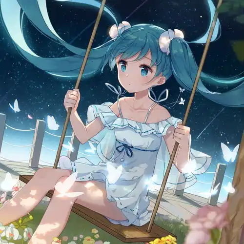 蓝粉系动漫头像长发飘飘的仙女小姐姐初音
