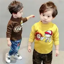 休闲小女孩图案拼色长袖毛衣针织衫2018秋冬季男童百搭潮流
