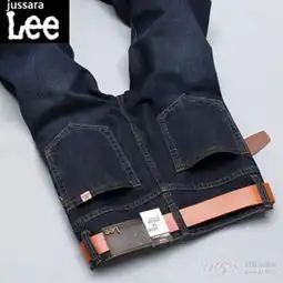 jussaralee蓝色男士牛仔裤男修身直筒韩版男
