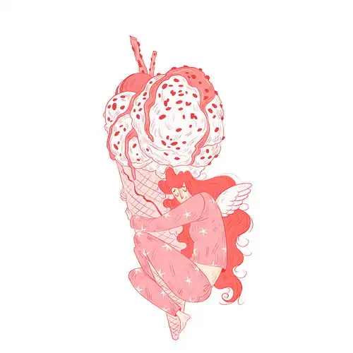 粉色系女孩限定色系插画
