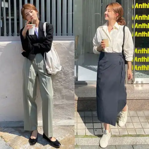 韩系女生气质日常穿搭分享,宽松版型裤装和半身裙搭配绝了
