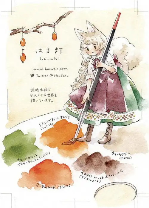 水彩插画萌系小清新卡哇伊q版少女手绘素材
